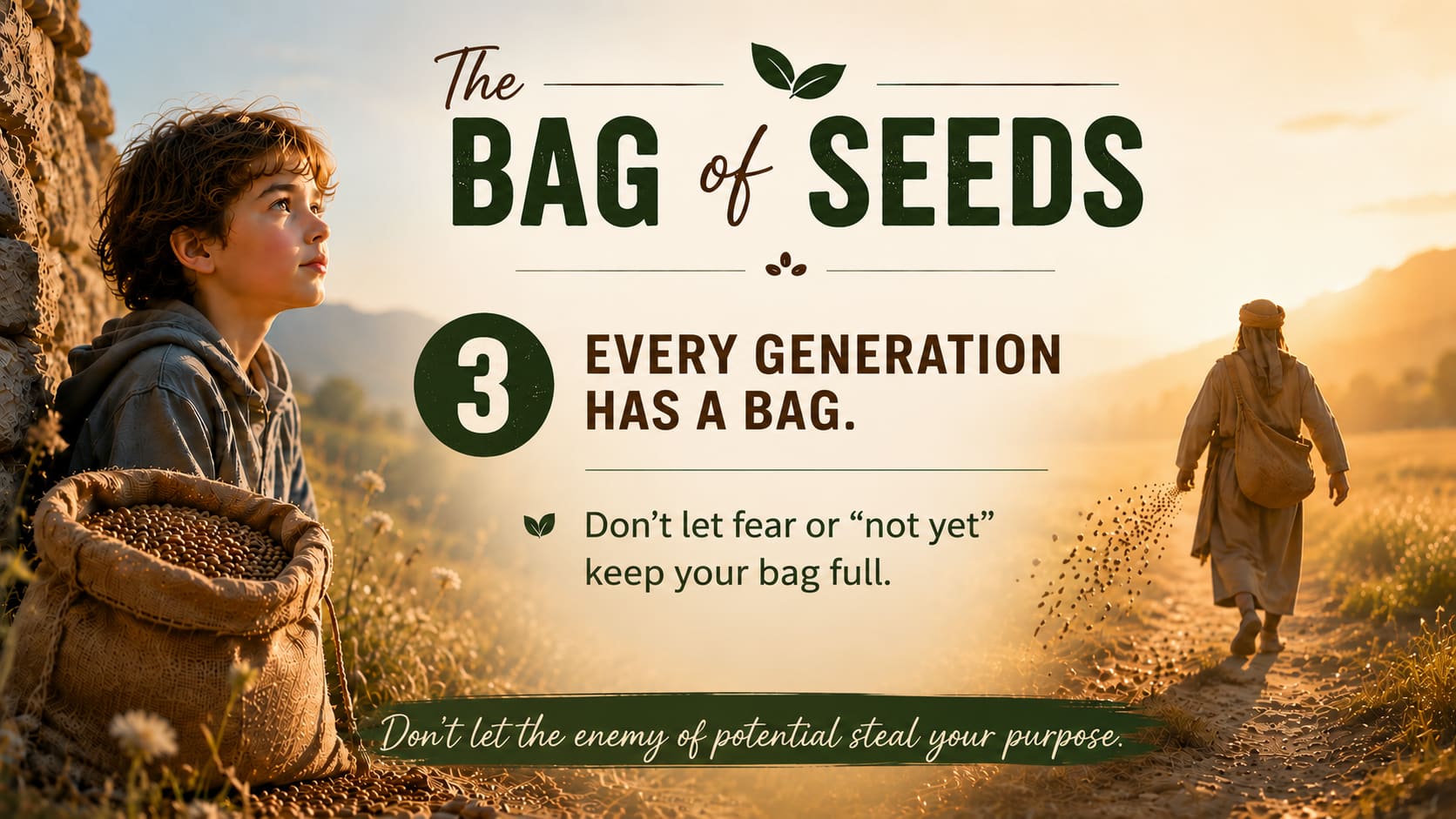 Point three — Every generation has a bag. Don't let fear or 'not yet' keep your bag full.