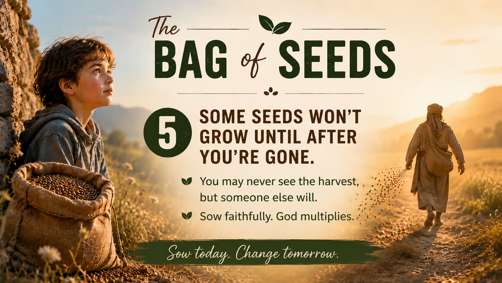 Point five — Some seeds won't grow until after you're gone. Sow today, change tomorrow.