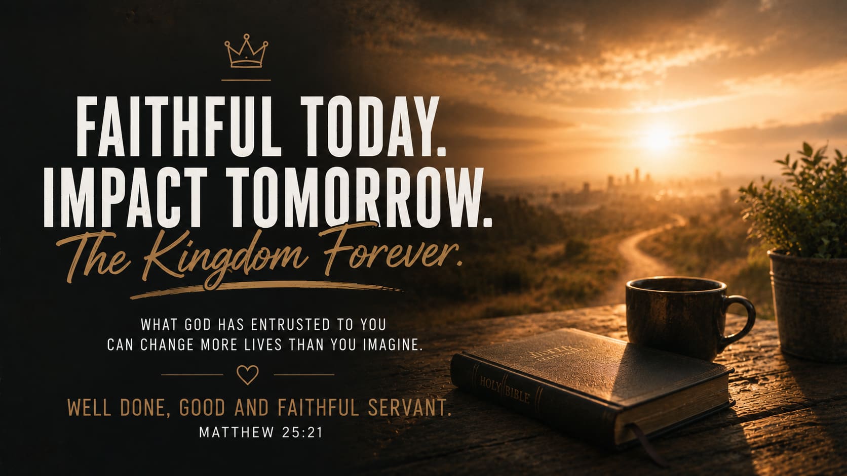 Faithful Today. Impact Tomorrow. The Kingdom Forever. — Well done, good and faithful servant, Matthew 25:21